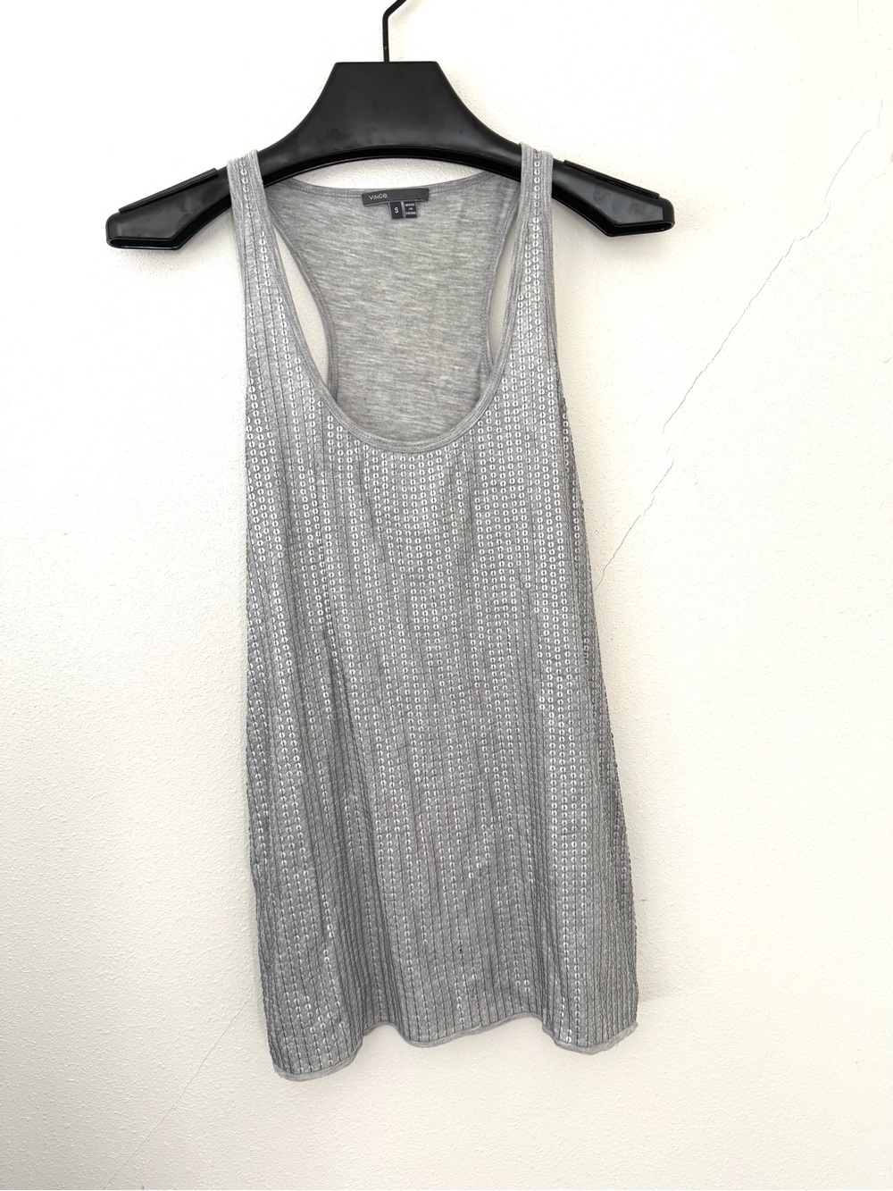 Vince Lightweight Silver Sequin Racerback Tank Top. Small